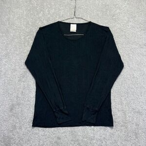 VINTAGE REI 100%Silk Longsleeve Top Womens Medium Black Pointelle Rib Base Layer